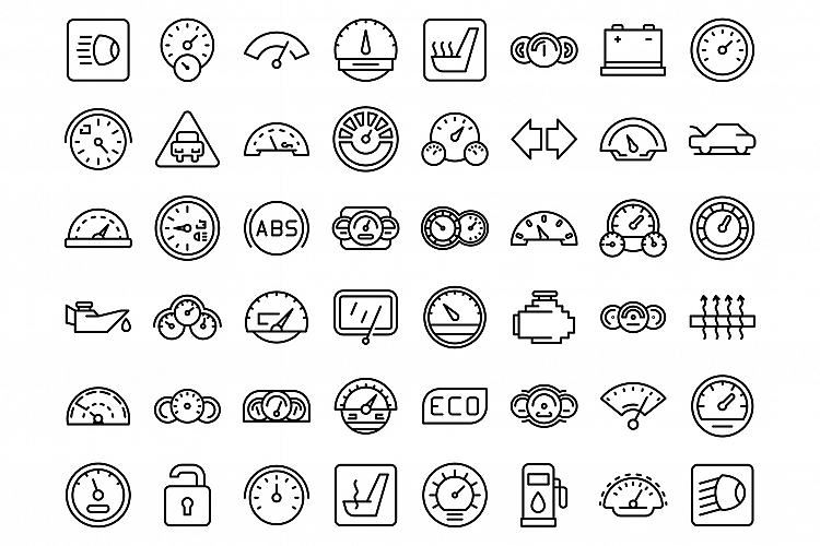 Car dashboard icons set, outline style example image 1