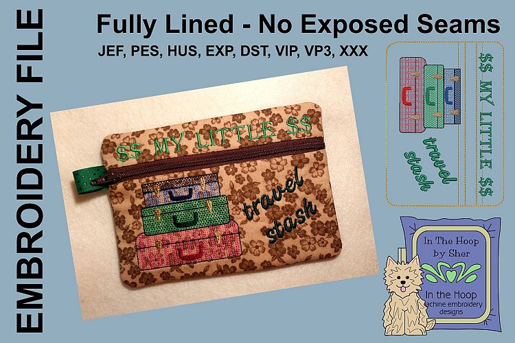 Travel Stash Zipper Bag - Fully Lined, 5X7 HOOP