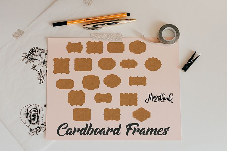 CARDBOARD FRAMES - Digital Clipart with brown cardboard Paper Texture Color