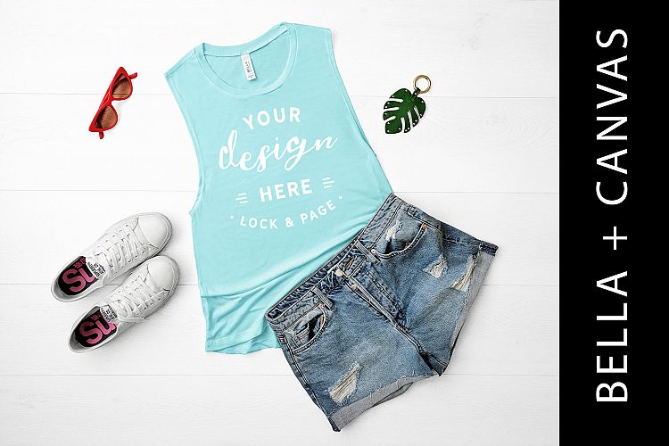 Teal Bella Canvas 8803 Tank Top Mockup Feminine Vest Flatlay