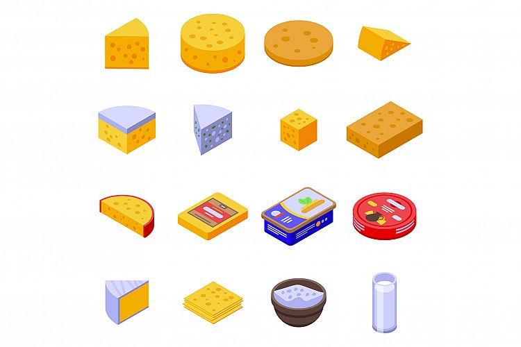 Cheese icons set, isometric style example image 1