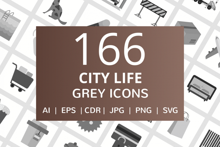 166 City Life Flat Greyscale Icons