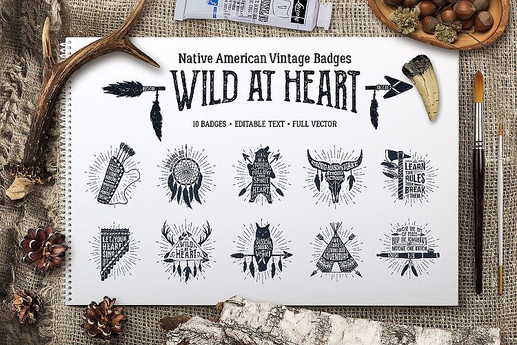Wild at Heart. Native American Vintage Badges. Vol.1