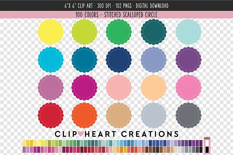 Stitched Scalloped Circle Clip Art - 100 Clip Art Graphics