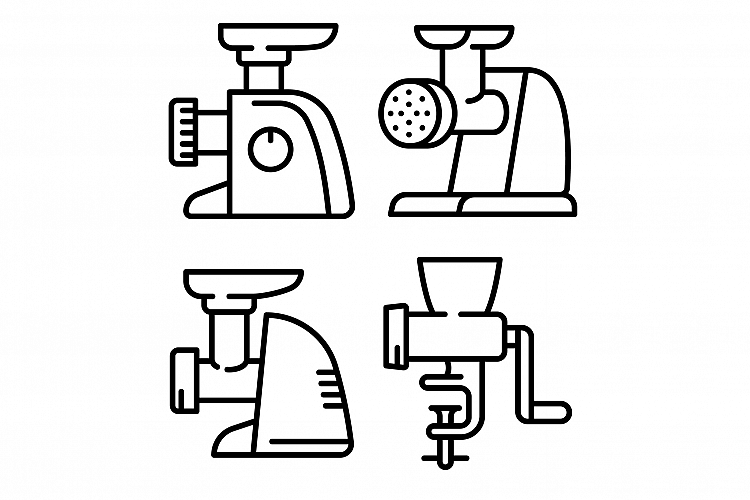 Meat grinder icons set, outline style example image 1