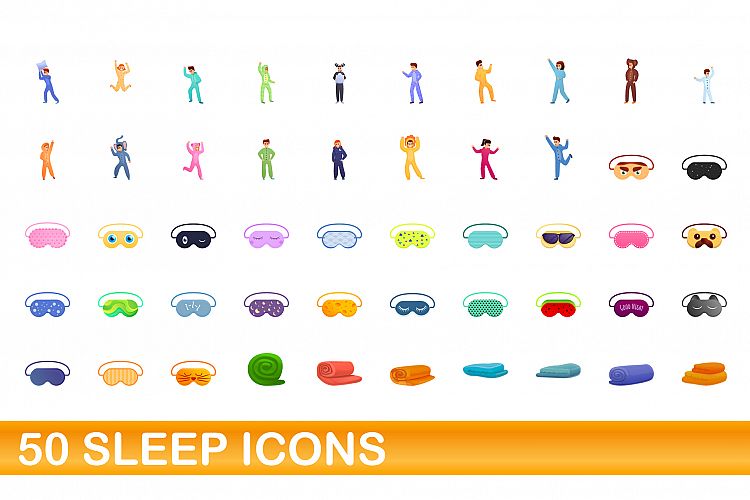 50 sleep icons set, cartoon style example image 1