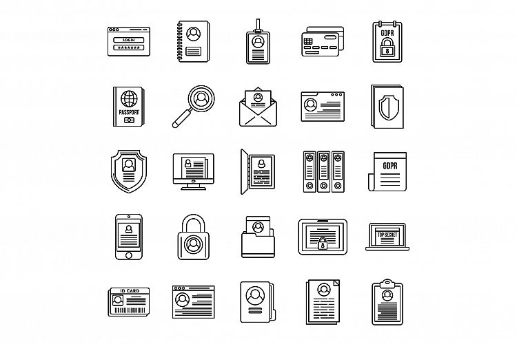 Digital personal information icons set, outline style example image 1