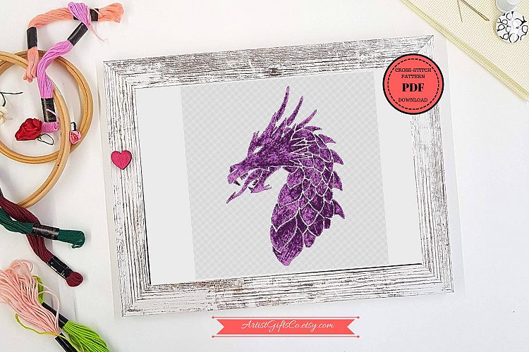 Small Great Purple dragon, Cross stitch pattern PDF