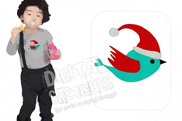 Bird Machine Embroidery Design Santa Claus Christmas 5 Sizes