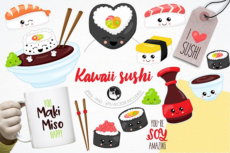 Kawaii sushi graphics and illustrations