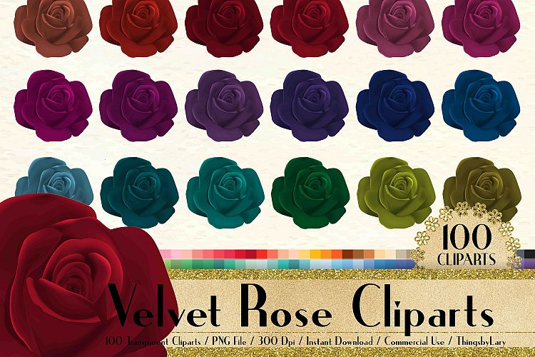 100 Velvet Rose Clip Arts, Wedding, Mother Day, Valentine