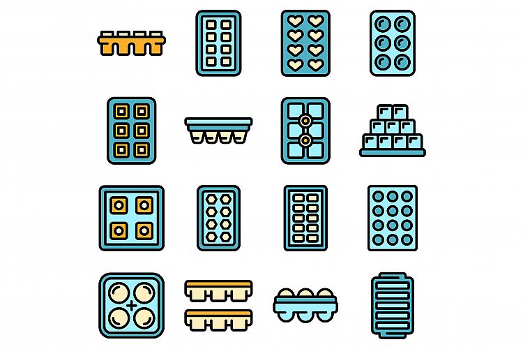 Ice cube trays icons set vector flat example image 1