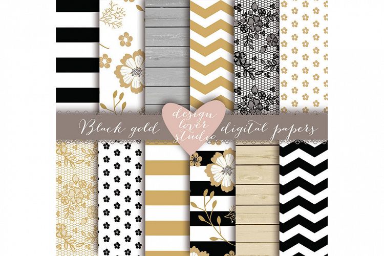 Rustic stripes gold black digital paper