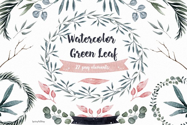 Watercolor Clipart Green Leaf