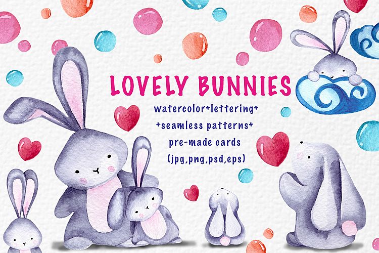 Lovely bunnies-watercolor collection