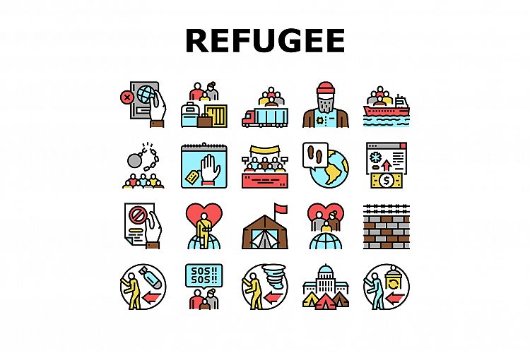 Refugee From Problem Collection Icons Set Vector example image 1