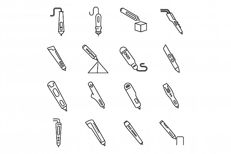 3d pen model icons set, outline style example image 1