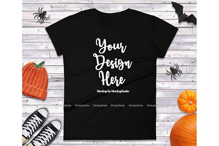Black Halloween Shirt Mock Up, Fall Anvil 880 Tshirt Mockup