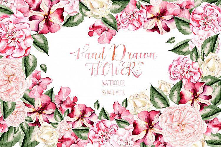 Hand Drawn Watercolor Flowers 23 PNG&VECTOR