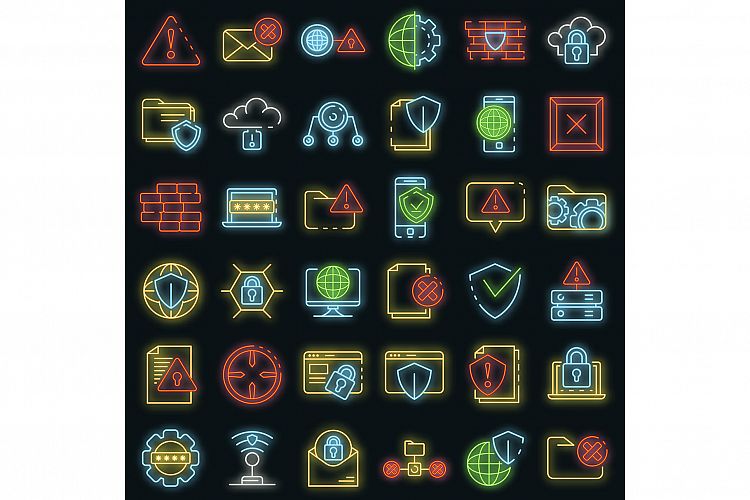 Firewall icons set vector neon example image 1