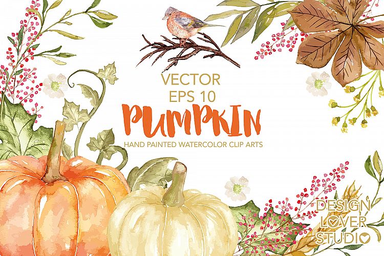 Vector watercolor pumpkin clip arts