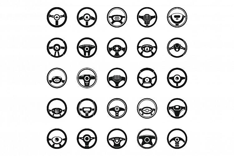 Car steering wheel icons set, simple style example image 1