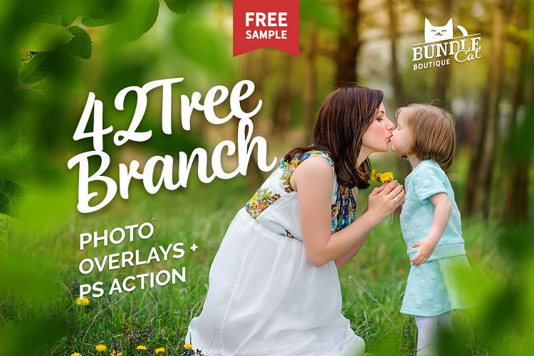 42 Green Tree Branch Photo Overlays