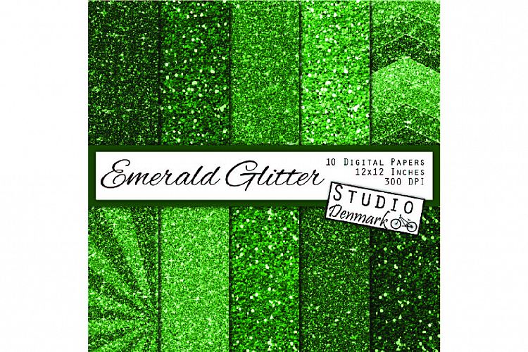 Emerald Green Glitter Digital Paper - Green Sparkle Chunky