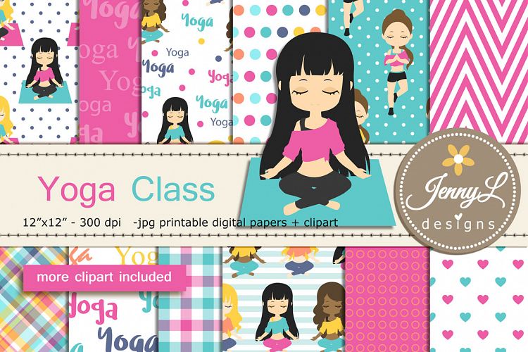 Yoga Digital Papers and Girls Clipart SET