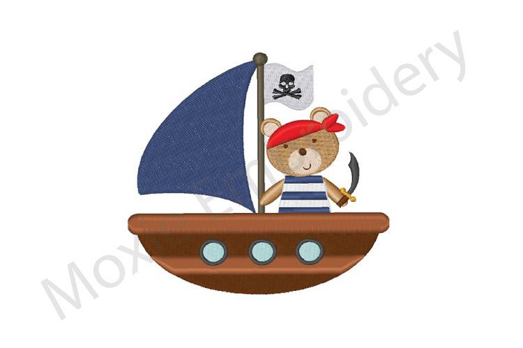 Pirate Embroidery Design, Teddy Bear Pirate Design