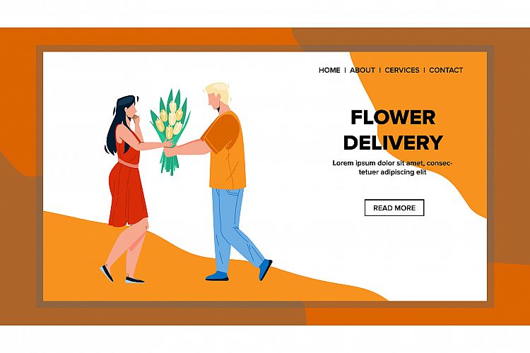 Flower Delivery Service Delivering Client Vector