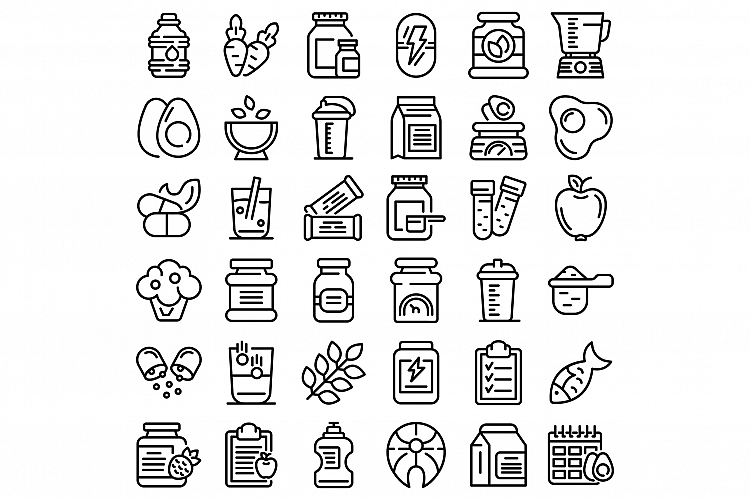 Sports nutrition icons set, outline style example image 1