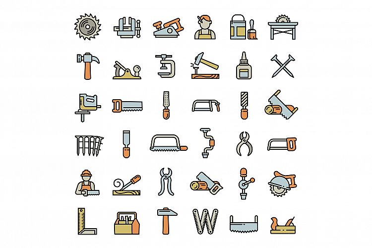 Carpenter icons set, outline style example image 1