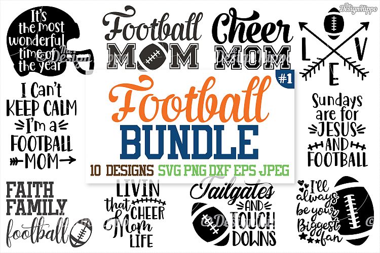 Football SVG Bundle, Football Mom Bundle, Mama, SVG, PNG DXF