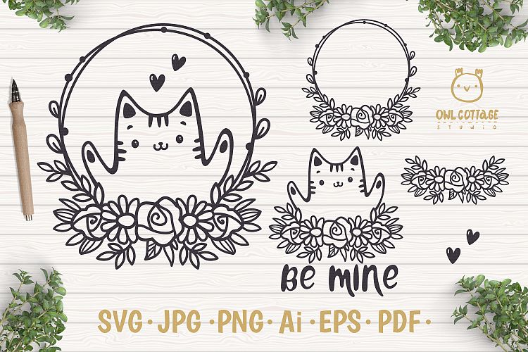 Download Free Svgs Download Valentine Cat Svg Kitten With Floral Decor Svg Valentine Free Design Resources