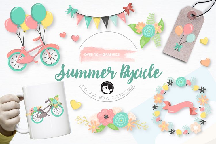 Summer bicycle graphics and illustrations