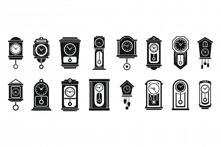 Wall pendulum clock icons set, simple style example image 1