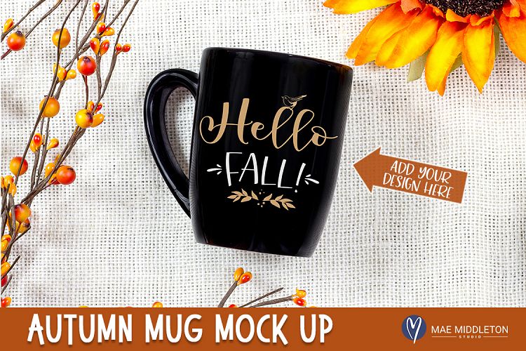 Fall / Autumn / Thanksgiving Black Mug Mock up