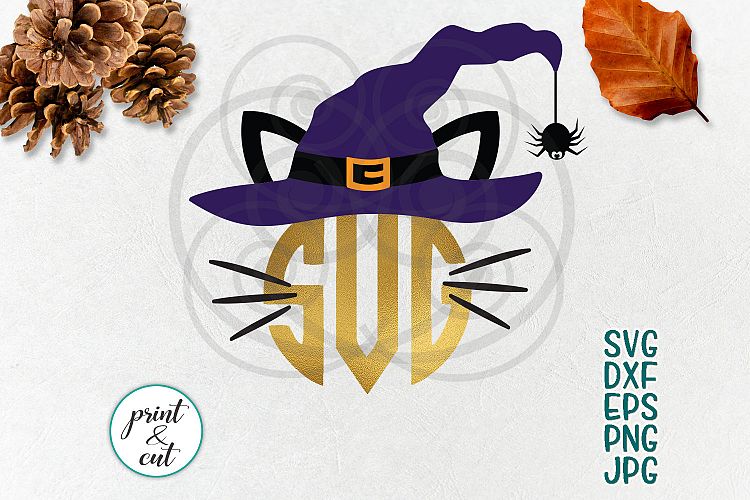 Halloween cat face circle monogram svg colored layered file