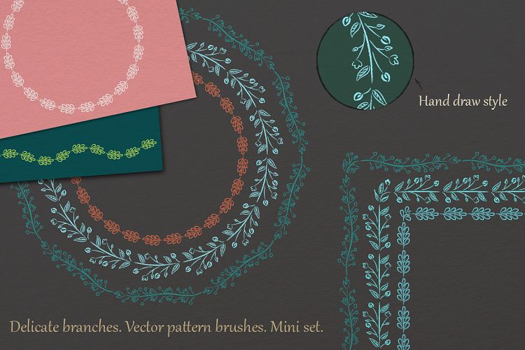 Delicate branches. Vector pattern brushes. Mini set.