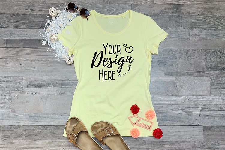 Download Summer Mockup T-Shirt / Women or Girls / Plain Yellow Colour