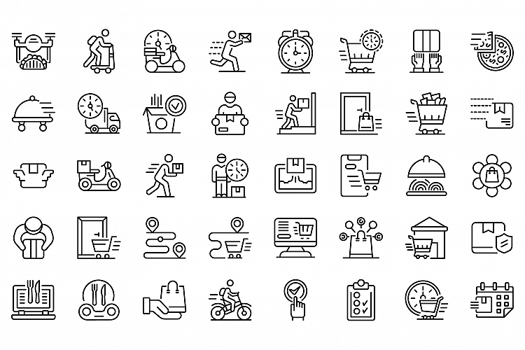 Home delivery icons set, outline style example image 1