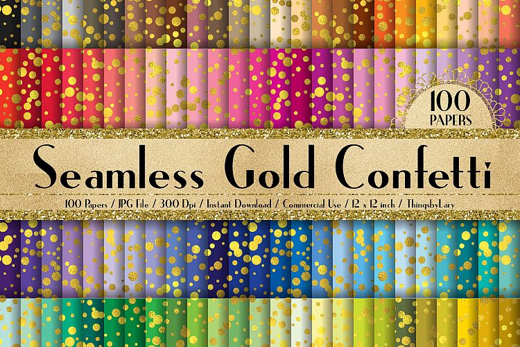 100 Seamless Gold Foil Confetti Digital Papers, Gold Party