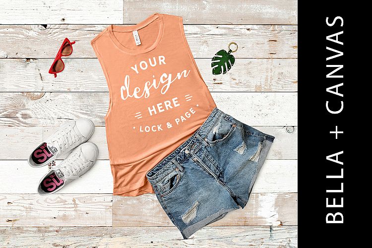 Sunset Bella Canvas 8803 Tank Muscle Top Mockup Vest Flatlay