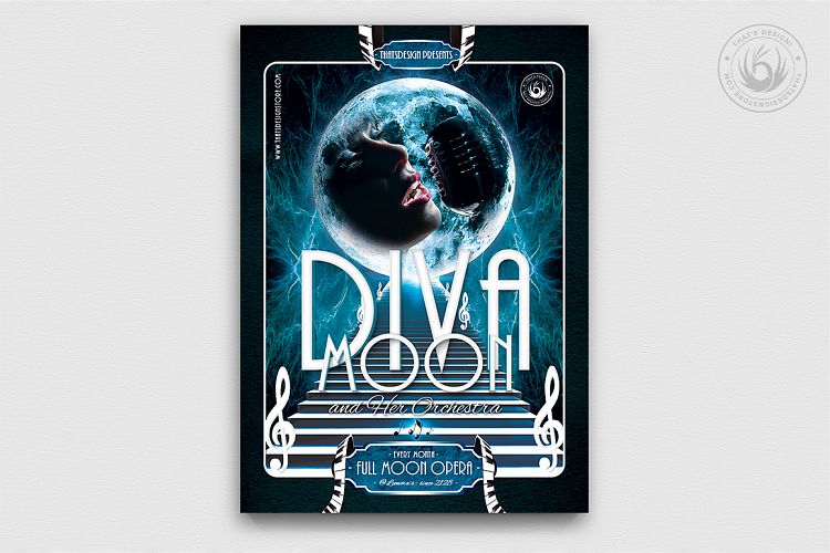Retro Futuristic Full Moon Opera Flyer Template example image 1