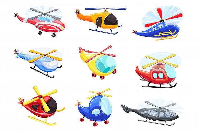 Helicopter icons set, cartoon style