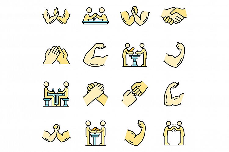 Arm wrestling icons set vector flat example image 1