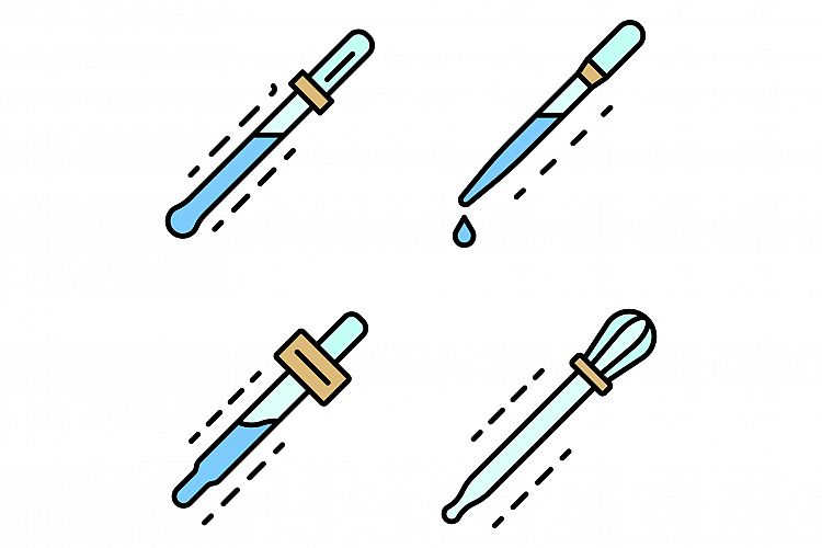 Pipette icon set line color vector example image 1