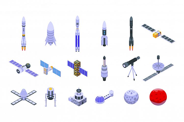 Space station icons set, isometric style example image 1