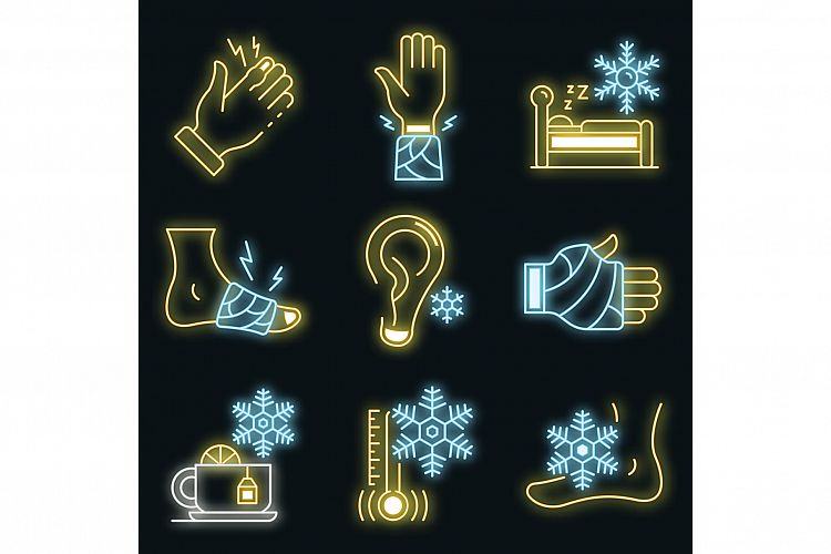 Frostbite icons set vector neon example image 1